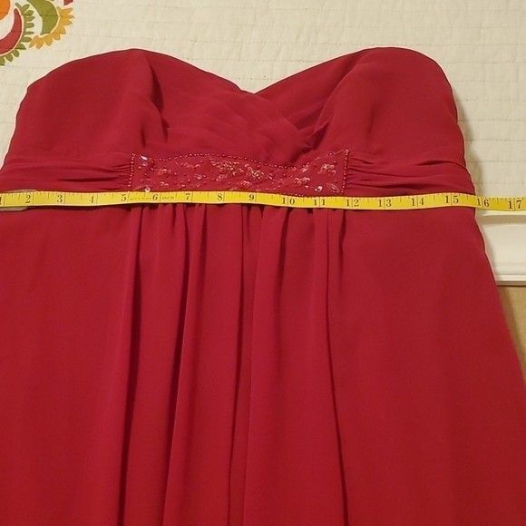 David's Bridal Strapless Cranberry Hi Low dress maxi gown size 16 - Picture 8 of 15